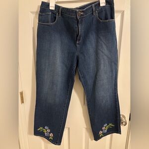 Susan Graver Dark Blue Embroidered Hem Women’s Jeans - Size 16